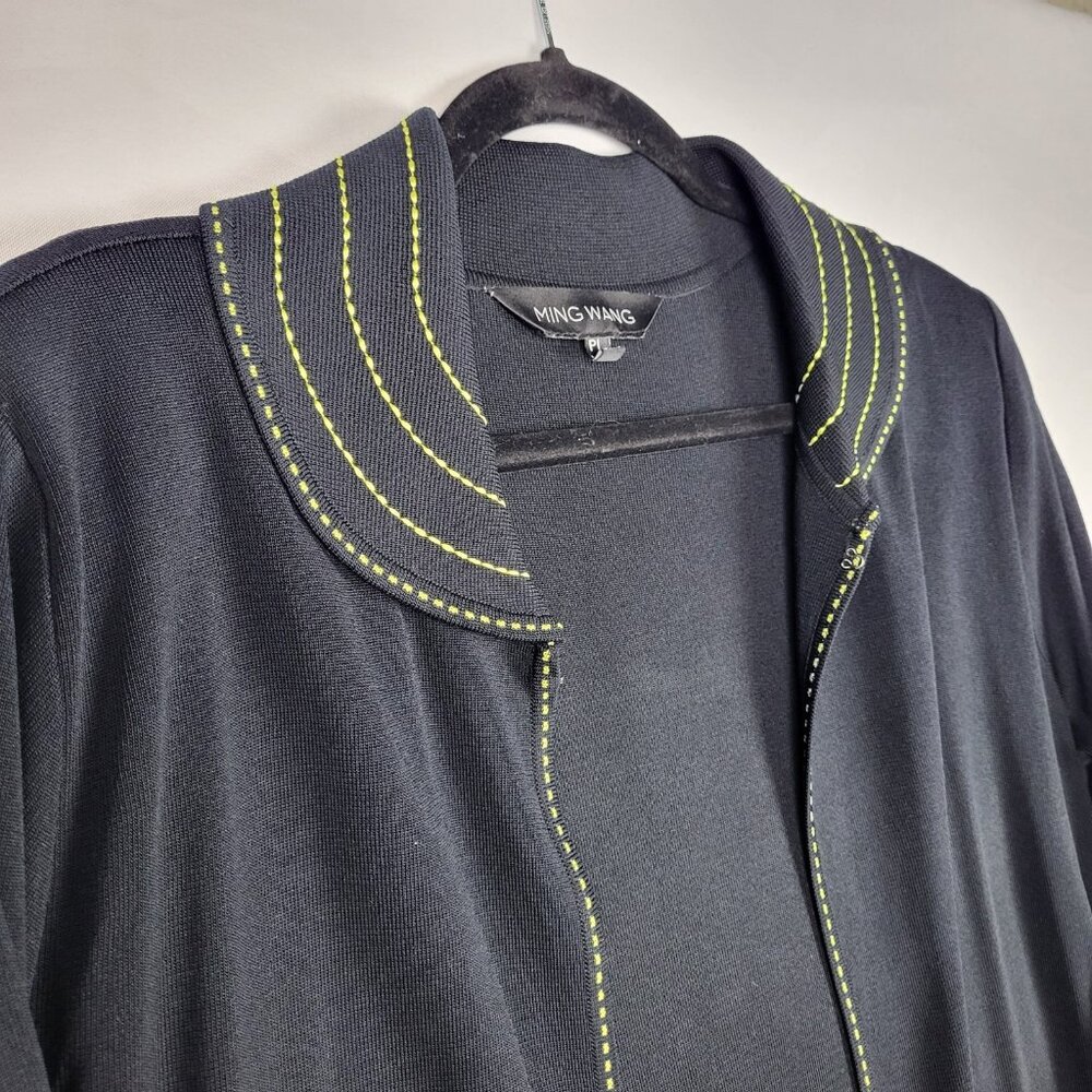 Ming Wang Jacket Blazer Women's  Petite Large Black Yellow Stitching Collared - Picture 8 of 9